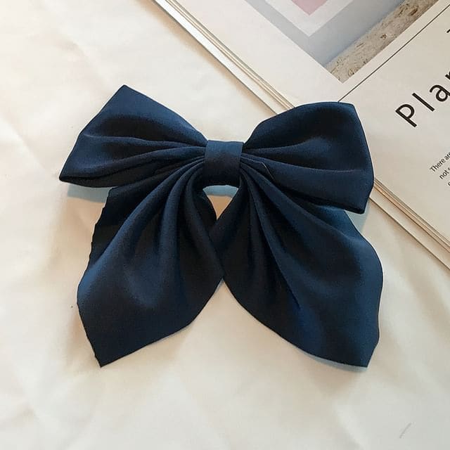 Bow Fabric Hair Clip - 5 - Navy Blue / One Size