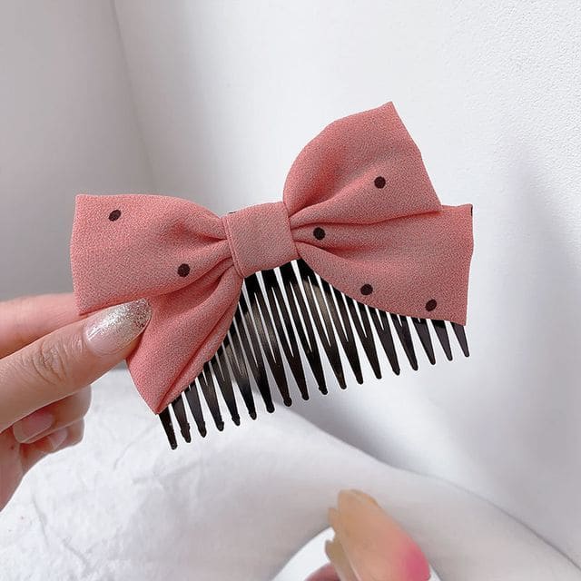 Bow Fabric Hair Comb - G0751 - Black Dotted - Tangerine