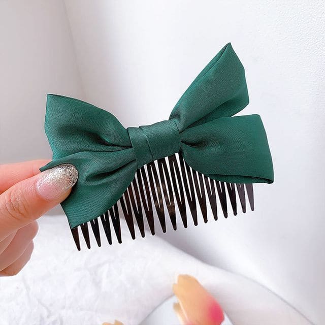 Bow Fabric Hair Comb - G0931 - Dark Green / One Size