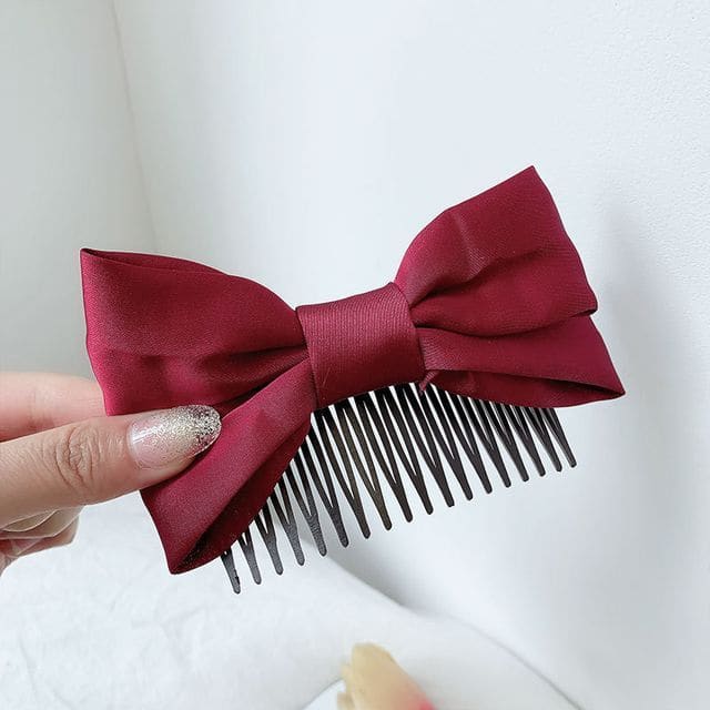 Bow Fabric Hair Comb - G0952 - Wine Red / One Size