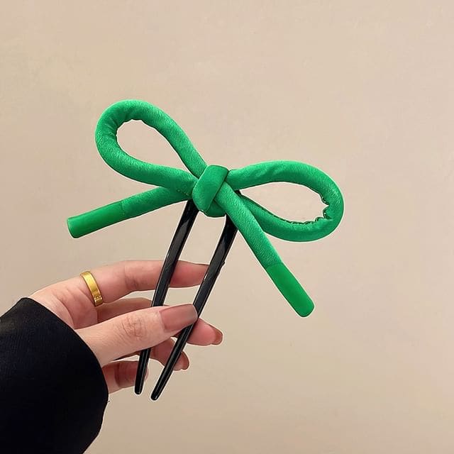 Bow Fabric Hair Stick - Green / One Size