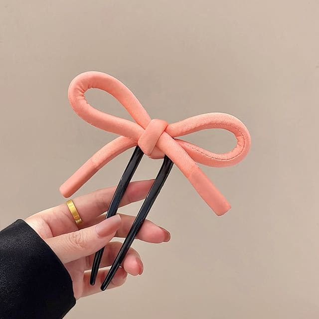 Bow Fabric Hair Stick - Orange Pink / One Size