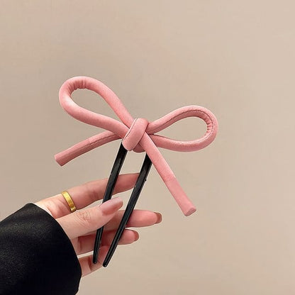 Bow Fabric Hair Stick - Pink / One Size