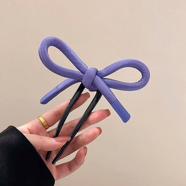 Bow Fabric Hair Stick - Purple / One Size