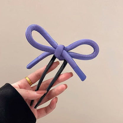 Bow Fabric Hair Stick - Purple / One Size