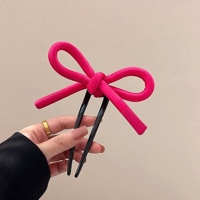 Bow Fabric Hair Stick - Rose Pink / One Size