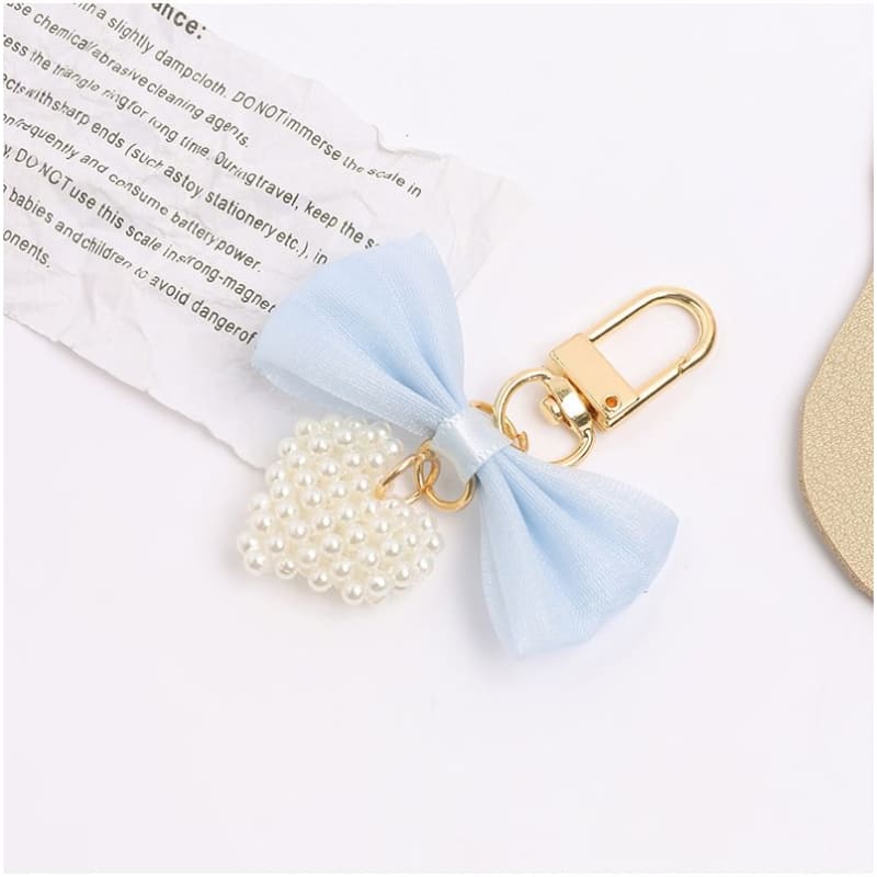 Bow Fabric Heart Faux Pearl Bag Charm Keyring (Various