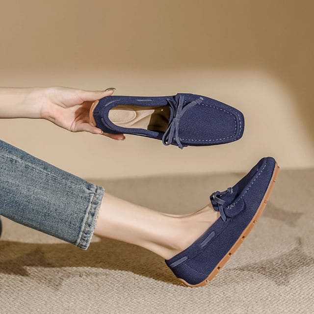 Bow Fabric Loafers - Blue / 34