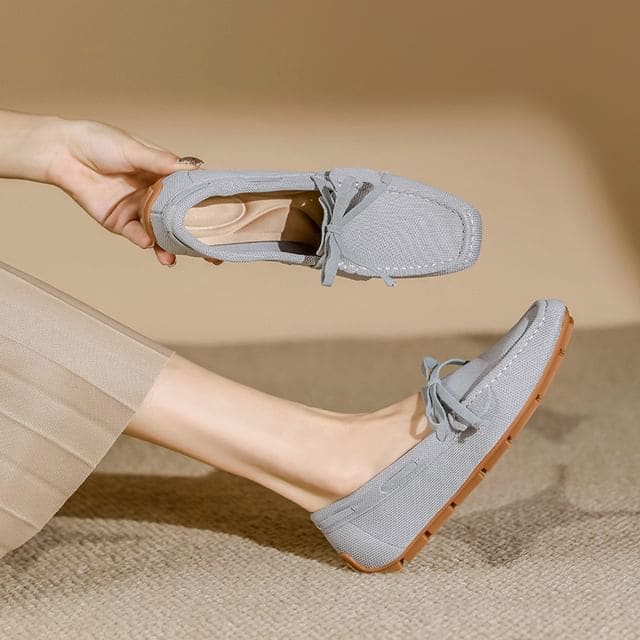 Bow Fabric Loafers - Gray / 34