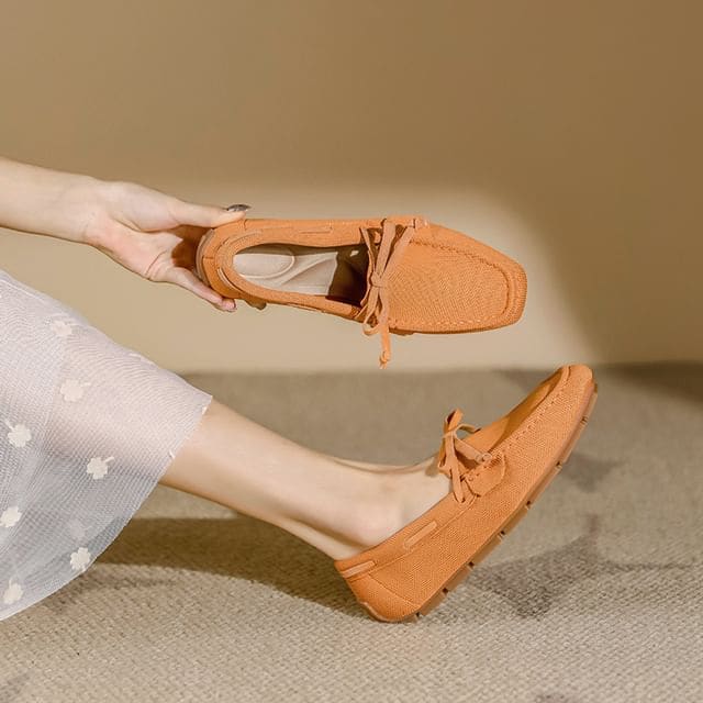 Bow Fabric Loafers - Orange / 34