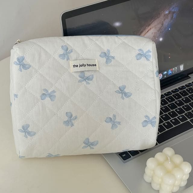 Bow Fabric Pencil Case - Clutch Bag - Blue / One Size