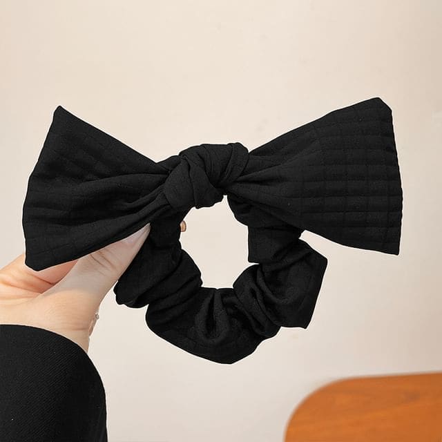 Bow Fabric Scrunchie / Plain Fabric Scrunchie - 752 - Black