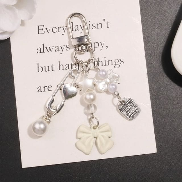 Bow Faux Pearl Acrylic Alloy Bag Charm Keyring (Various