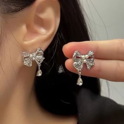 Bow Faux Pearl Alloy Drop Earring