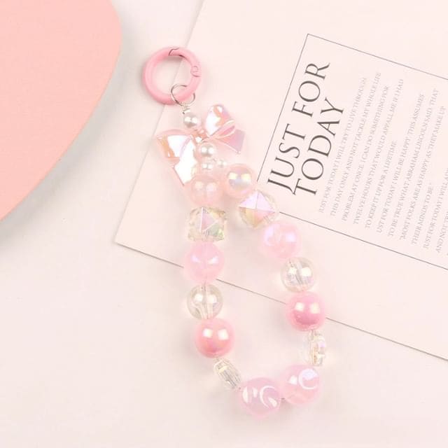 Bow Faux Pearl Bag Charm Keyring - Q1195-1 - Pink / One Size