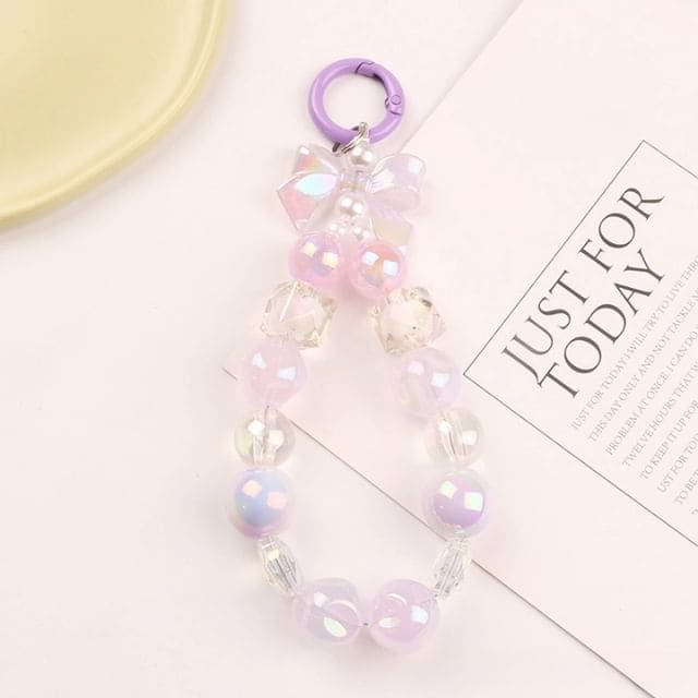 Bow Faux Pearl Bag Charm Keyring - Q1195-2 - Purple