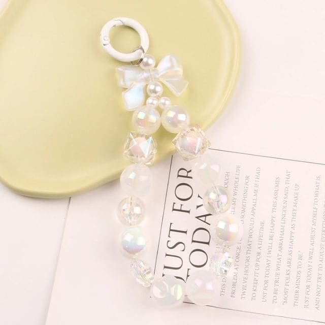 Bow Faux Pearl Bag Charm Keyring - Q1195-3 - White