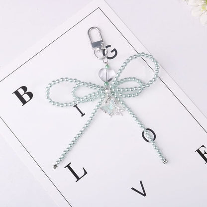 Bow Faux Pearl Resin Bag Charm Keyring Phone