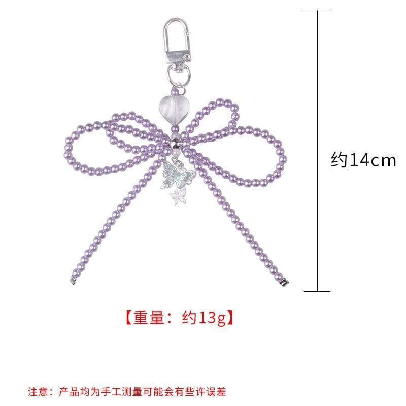 Bow Faux Pearl Resin Bag Charm Keyring Phone