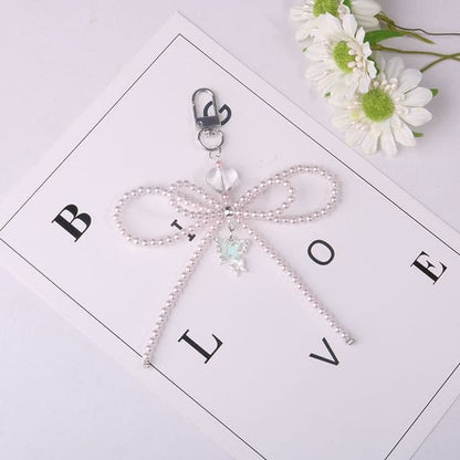 Bow Faux Pearl Resin Bag Charm Keyring Phone - Q1594-1