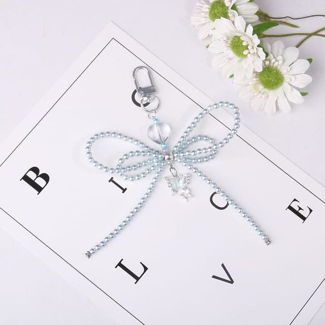 Bow Faux Pearl Resin Bag Charm Keyring Phone - Q1594-2