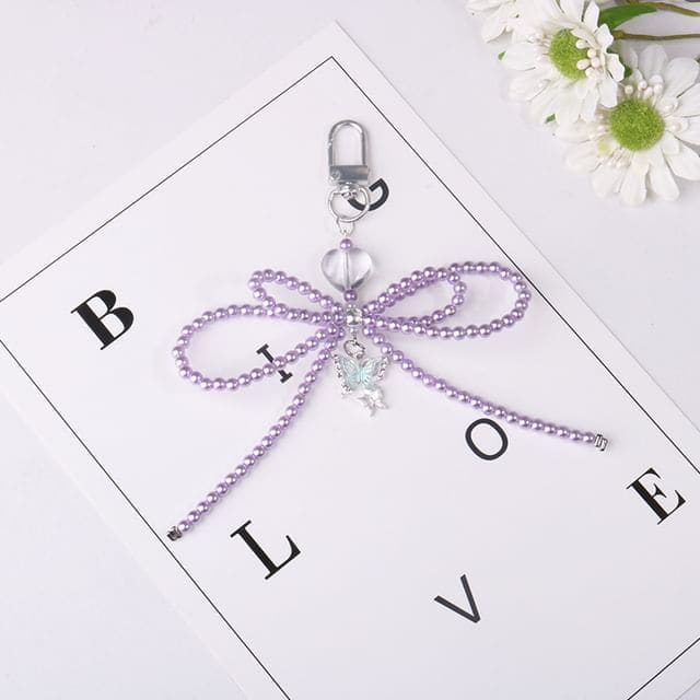 Bow Faux Pearl Resin Bag Charm Keyring Phone - Q1594-4