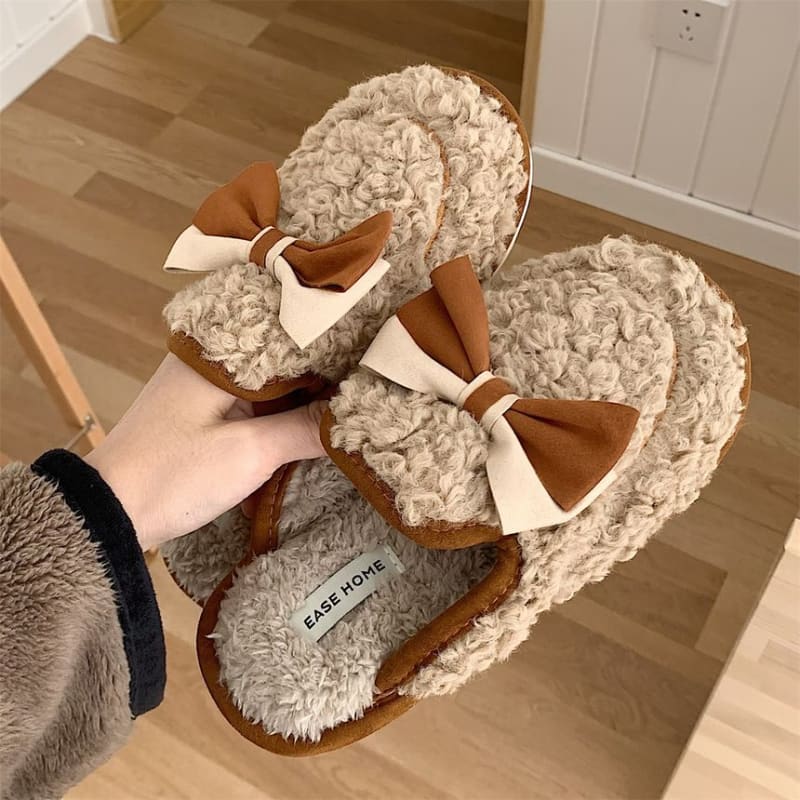 Bow Fleece Home Slippers