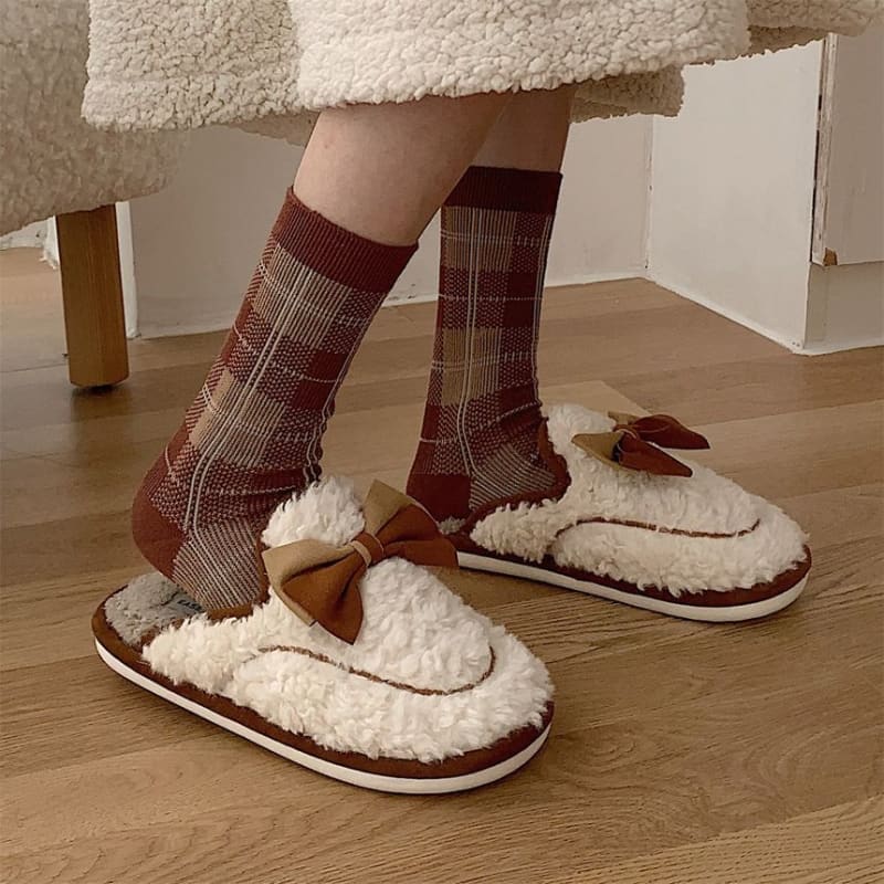 Bow Fleece Home Slippers