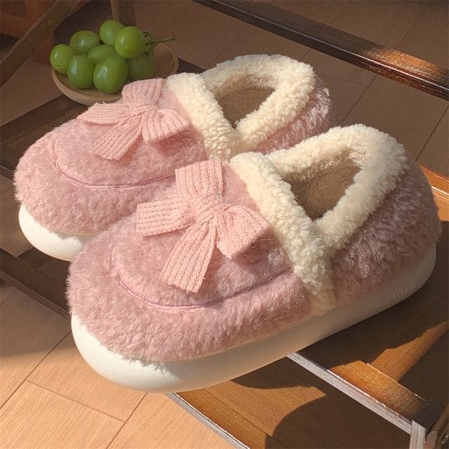 Bow Fluffy Slippers - Bow - Pink / 36 to 37