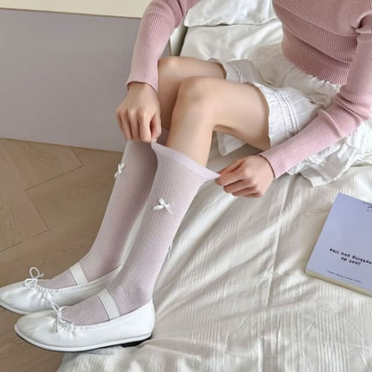 Bow Glitter Ribbed Knee High Socks