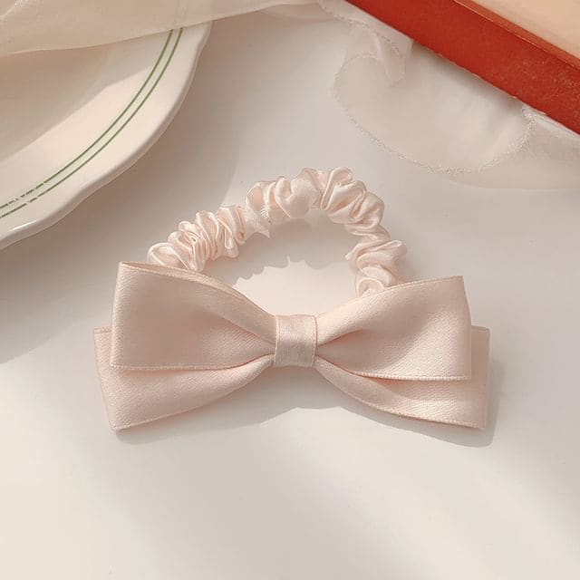 Bow Hair Tie / Hair Clip - Hair Tie - Beige / One Size