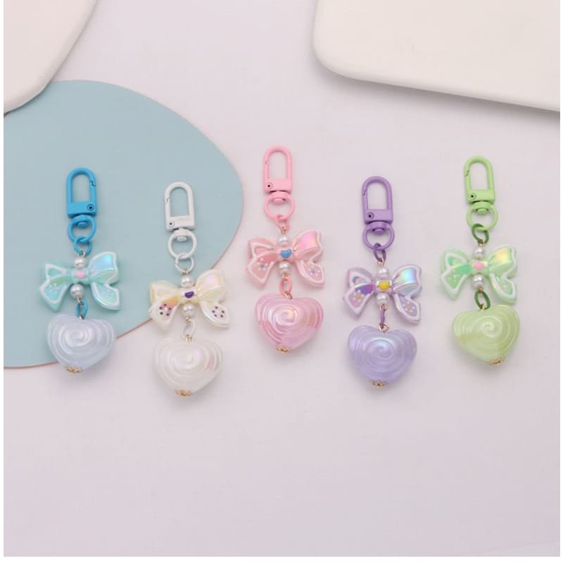 Bow Heart Acrylic Bag Charm Keyring (Various Designs)