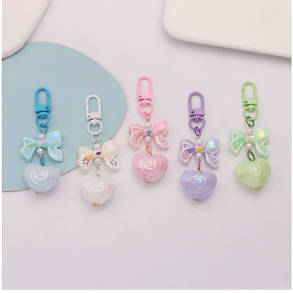 Bow Heart Acrylic Bag Charm Keyring (Various Designs)