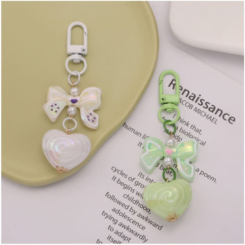 Bow Heart Acrylic Bag Charm Keyring (Various Designs)