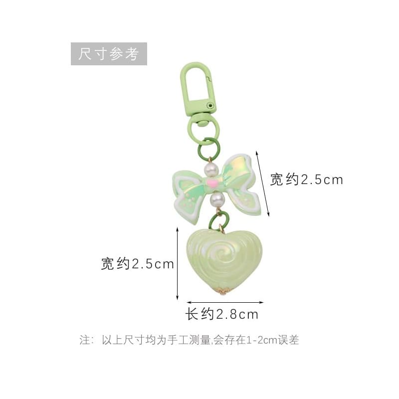 Bow Heart Acrylic Bag Charm Keyring (Various Designs)