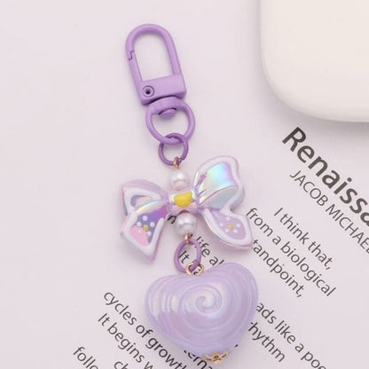 Bow Heart Acrylic Bag Charm Keyring (Various Designs)