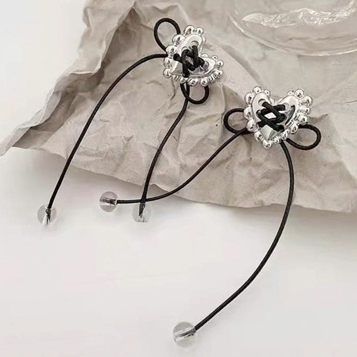 Bow Heart Earrings - Standart / Silver - earrings