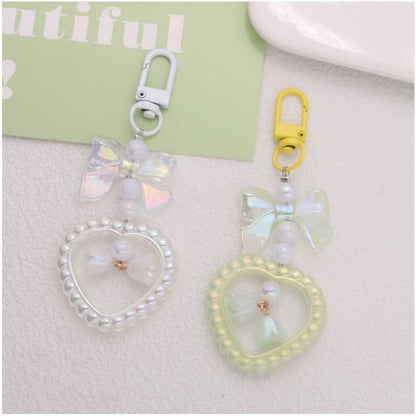 Bow Heart Faux Pearl Acrylic Bag Charm Keyring