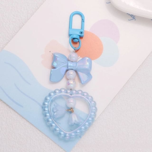 Bow Heart Faux Pearl Acrylic Bag Charm Keyring - Q1241-3