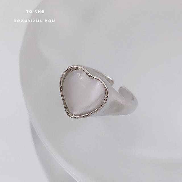 Bow / Heart Gemstone Open Ring - Heart Gemstone - Silver