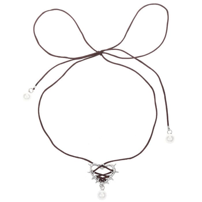 Bow Heart Pearl Necklace - Standart / Brown - Necklace