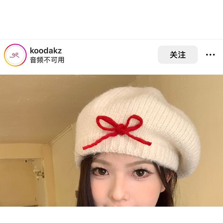 Bow Knit Beret Hat