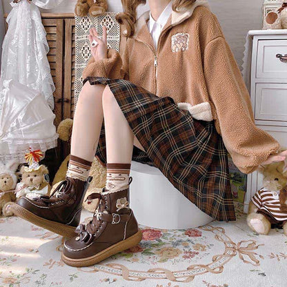 Bow Knot Button Bear Lolita Martin Boots