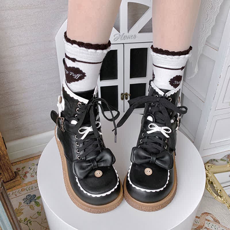 Bow Knot Button Bear Lolita Martin Boots