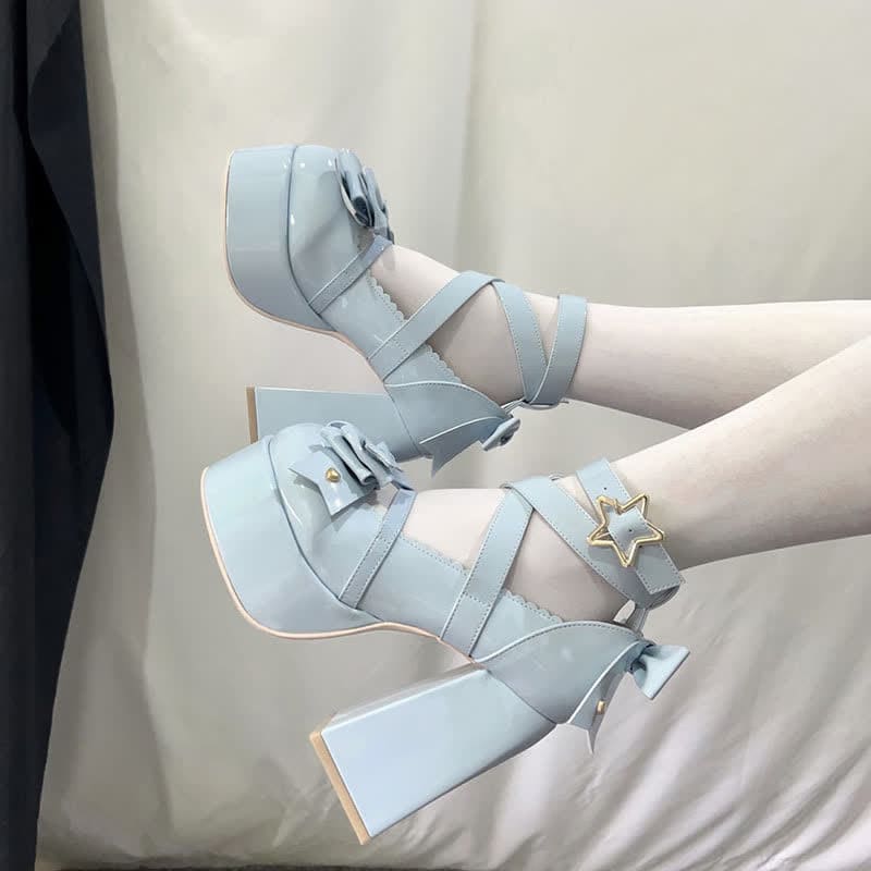 Bow Knot Star Buckle Lolita High-heeled Shoes