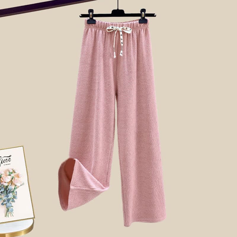 Bow Knot V-neck Cardigan Sweater Casual Pants - Pink Pants