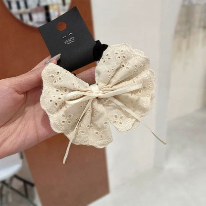 Bow Lace Scrunchie - Beige / One Size