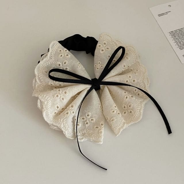 Bow Lace Scrunchie - Black / One Size