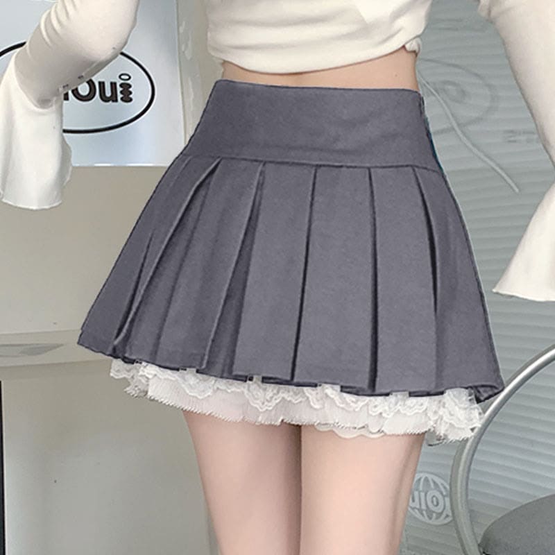 Bow Lace Slim High Waist Pleated Skirt