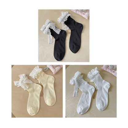 Bow Lace Socks / Set - Set Of 3 Pairs - Black & Yellow &